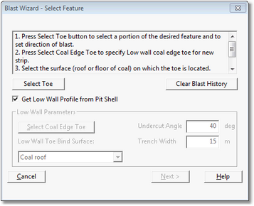 Blast Wizard Dialog, Select Feature Page.