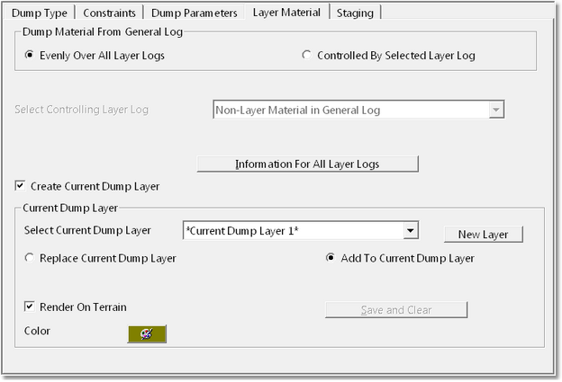 Dump Settings dialog,  Layer Material page.