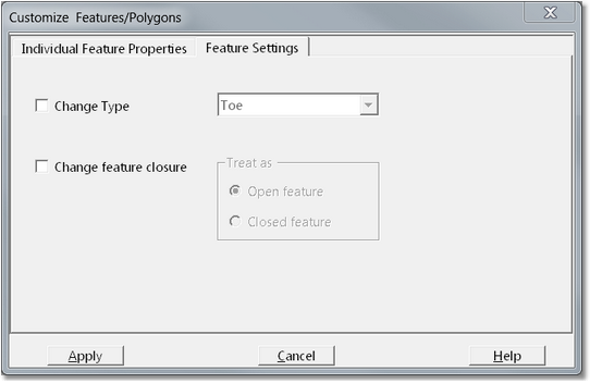 Customise Feature dialog, Feature Settings page.