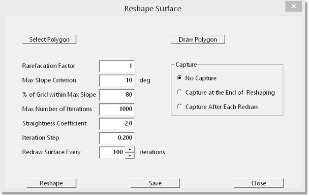 Surface Reshaping Dialog.