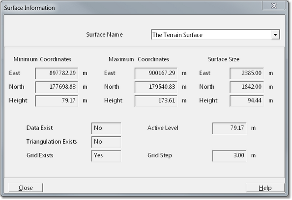 Surface Information dialog.