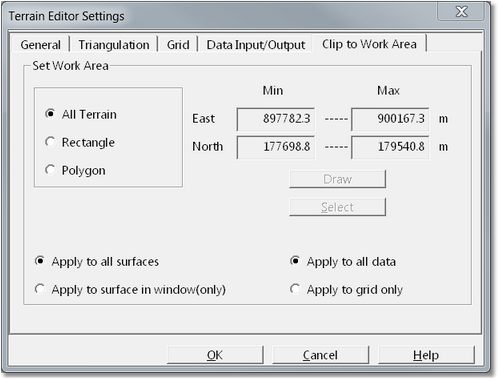 Terrain Editor Settings dialog - Clip to Work Area page.