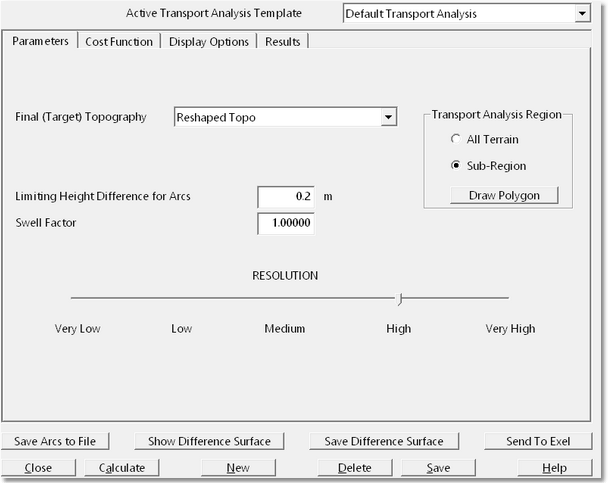 Transportation Analysis Dialog - Parameters Page.