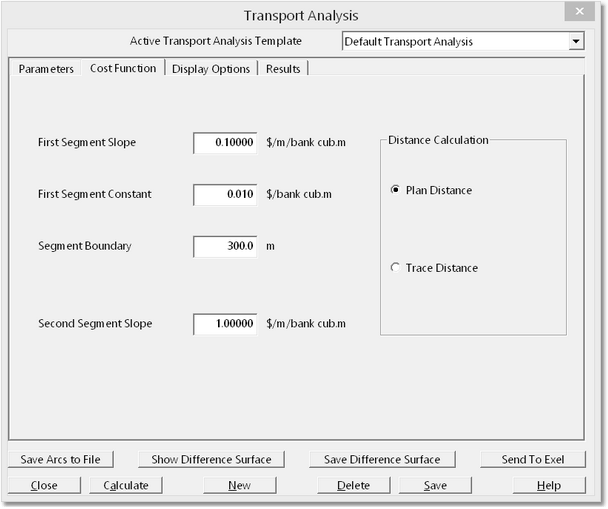 Transportation Analysis Dialog - Cost Function Page.