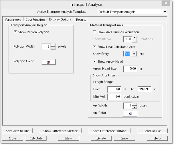 Transportation Analysis Dialog - Display Options Page.