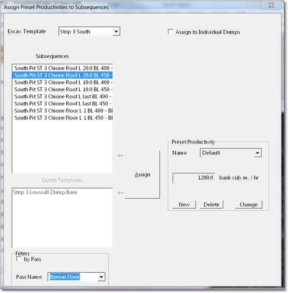 Assign Preset Productivities Dialog.