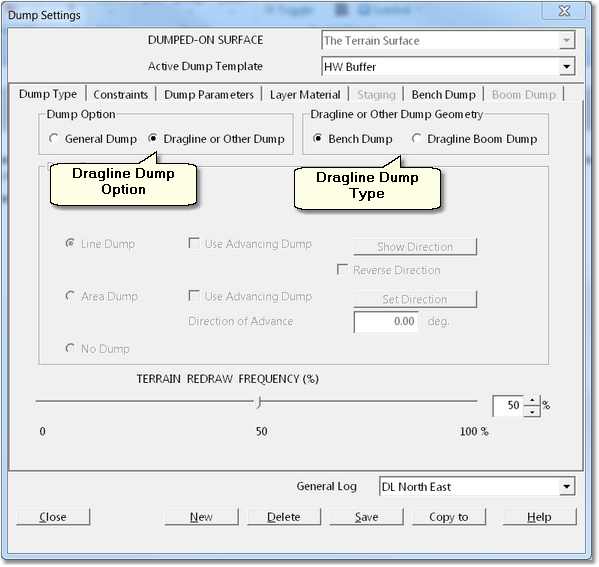 Dump Settings Dialog - Dump Type Page.