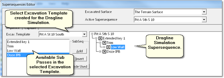 Supersequences Editor – Dragline Simulation Supersequence.