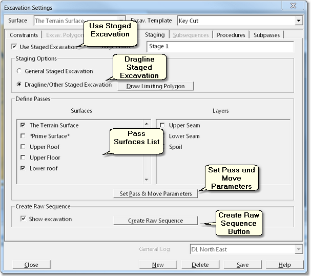 Excavation Settings Dialog – Staging Page.