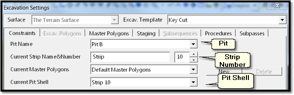 Excavation Template – Basic Settings for Automated Dragline Simulation.