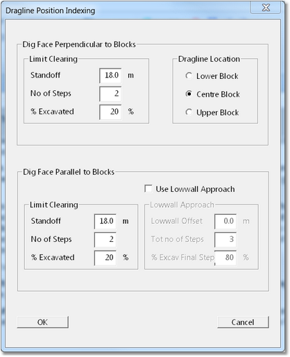 Dragline Position Indexing Dialog.