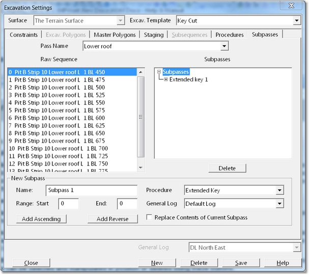 Excavation Settings Dialog – Sub Pass Page.