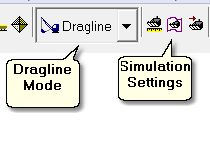 Dragline Mode- Simulation Settings Toobar Button.