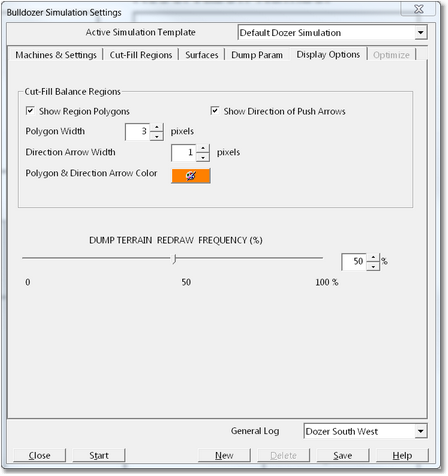 Dozer Simulation Dialog – Display Options Page.