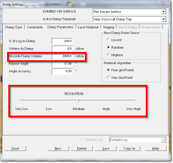 Dump Resolution Setting.