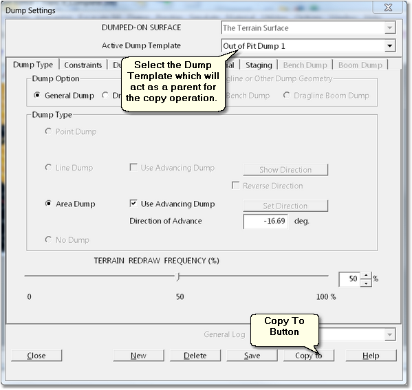 Dump Settings Dialog.