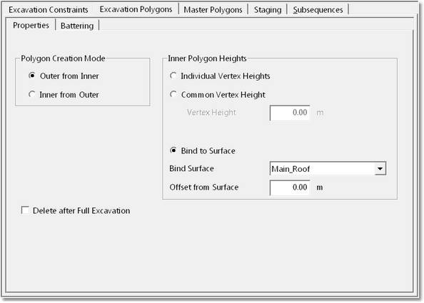 Excavations Settings dialog - Excavation Polygons page.