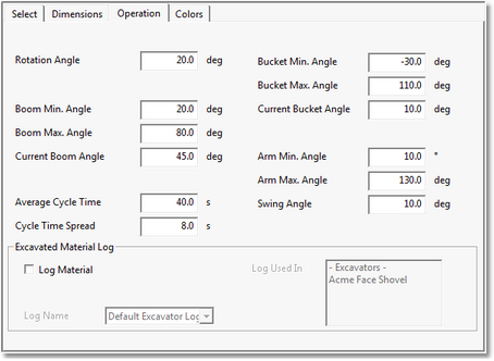 Excavator Operational Parmeters