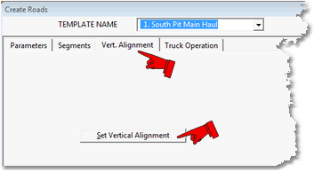 Create Roads dialog Vertical Alignment page