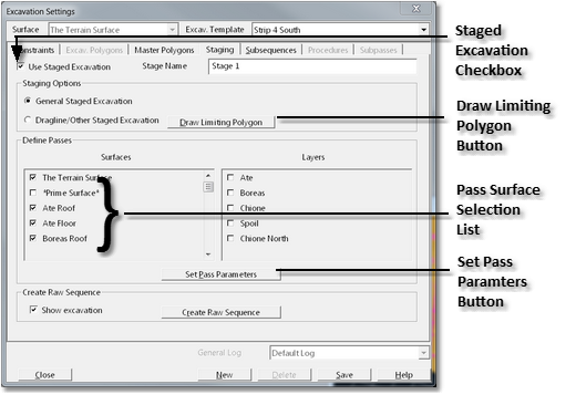 Excavation Settings Dialog - Staging Page.