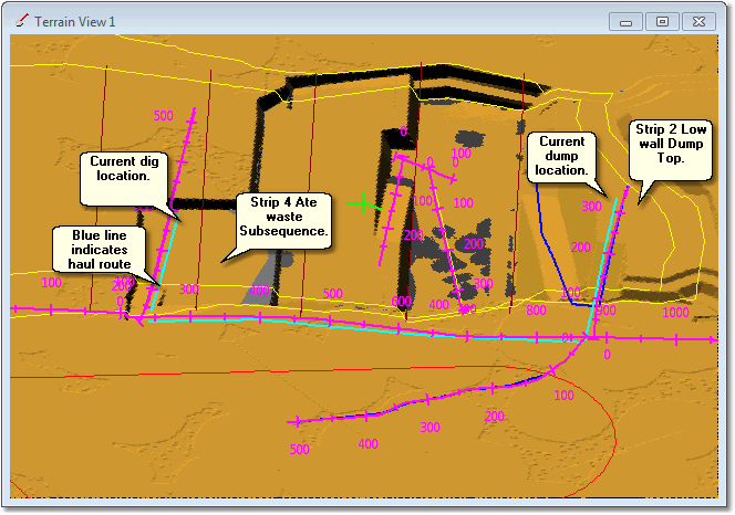 Strip 4 Ate waste Subsequence Reporting to Strip 2 Low wall Dump Top, Haul Route.