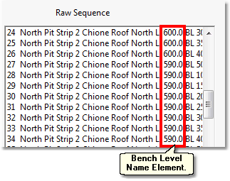 Excavation Raw Sequence Showing Bench Level Name Element.