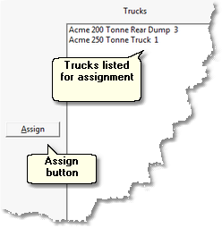 Assign Trucks to Subsequences dialog, Trucks list