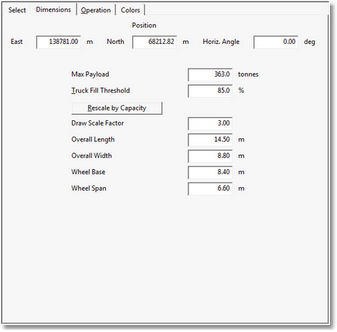 Truck Parameters dialog Dimensions page