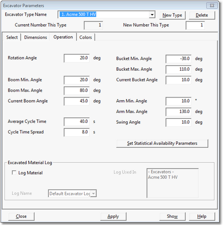 Excavator Operational Parameters.