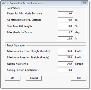 Virtual Excavation Access dialog