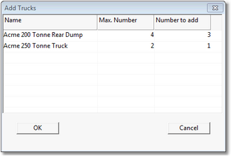 Add Trucks dialog