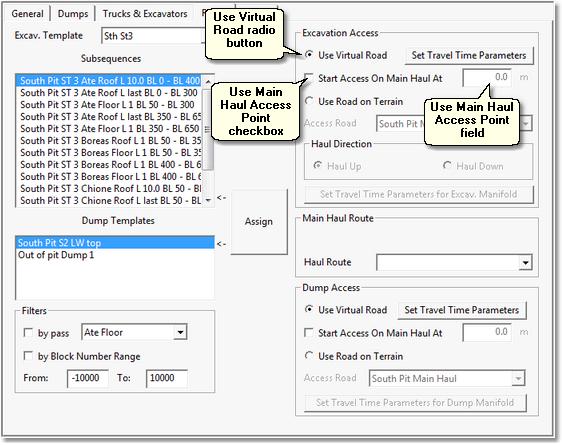 Simulation Settings Dialog, Roads Page,Virtual Access Roads Settings