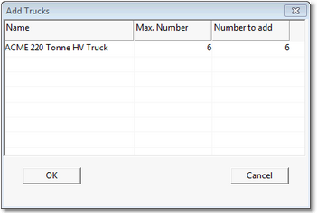 Add Trucks Dialog.