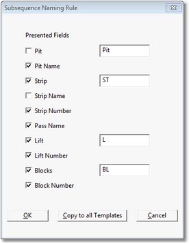 Subsequence Naming Rule Dialog.