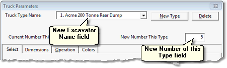 Truck Parameters dialog New Name and Number