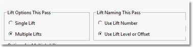 Excavation Template Dialog, Staging Page Lift Naming Group.