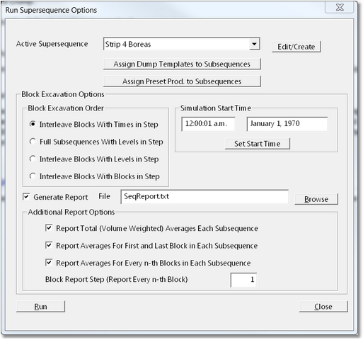 Run Supersequence Options Dialog.