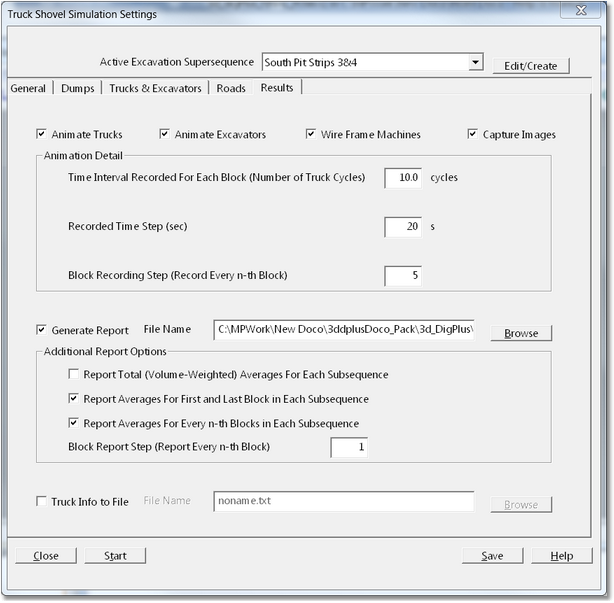 Simulation Settings Dialog, Results Page.