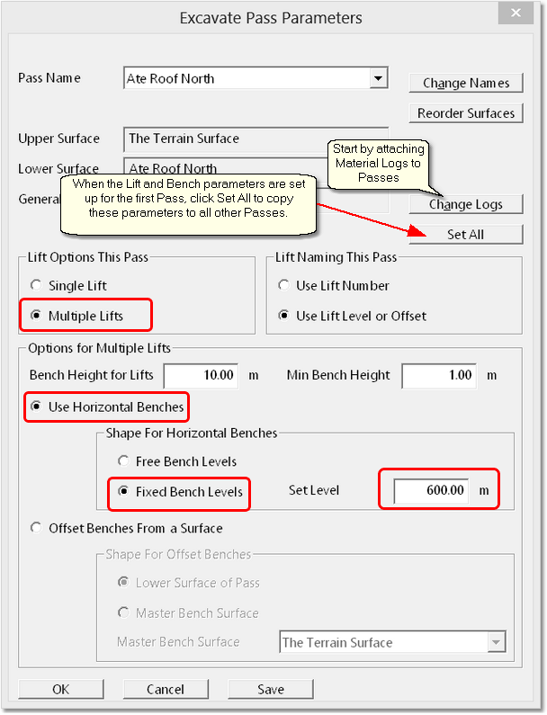 Multi-Seam Steep Dip Example – Pass Parameters.