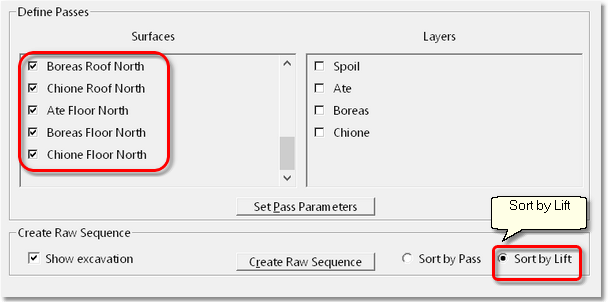 Multi-Seam Steep Dip Example – Pass Surfaces Set up.