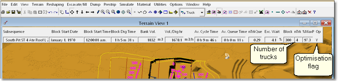 Information Bar in Terrain Window during Truck-Optimised Simulation.